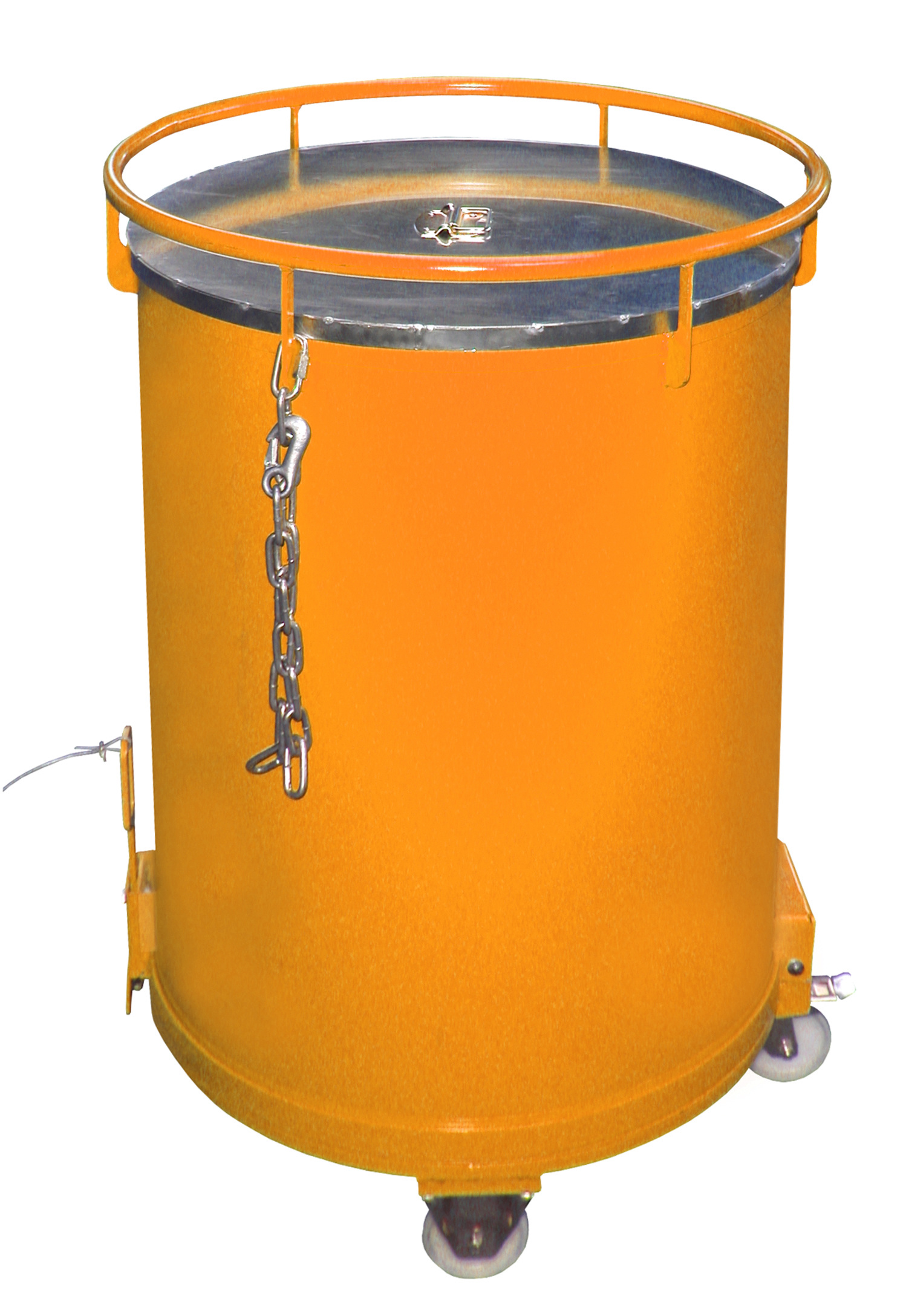Rundbehälter Typ RB RAL 2000 Gelborange mit Deckel und Rollen (Zubehör)