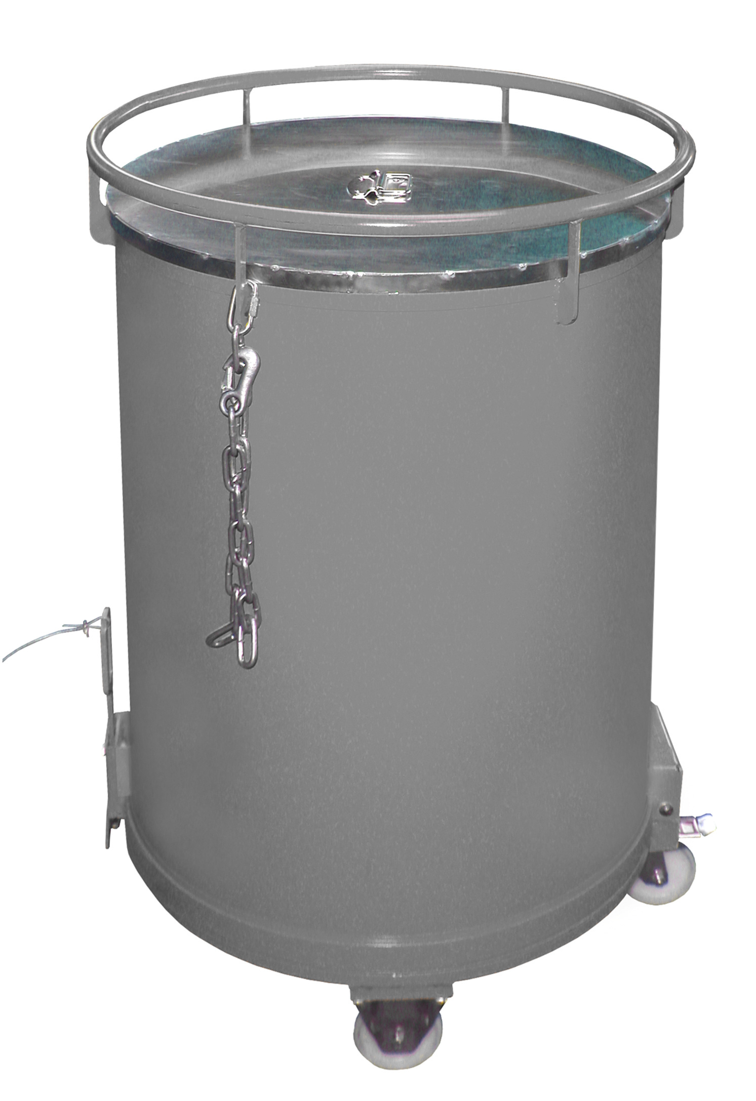 Rundbehälter Typ RB RAL 7005 Mausgrau mit Deckel und Rollen (Zubehör)