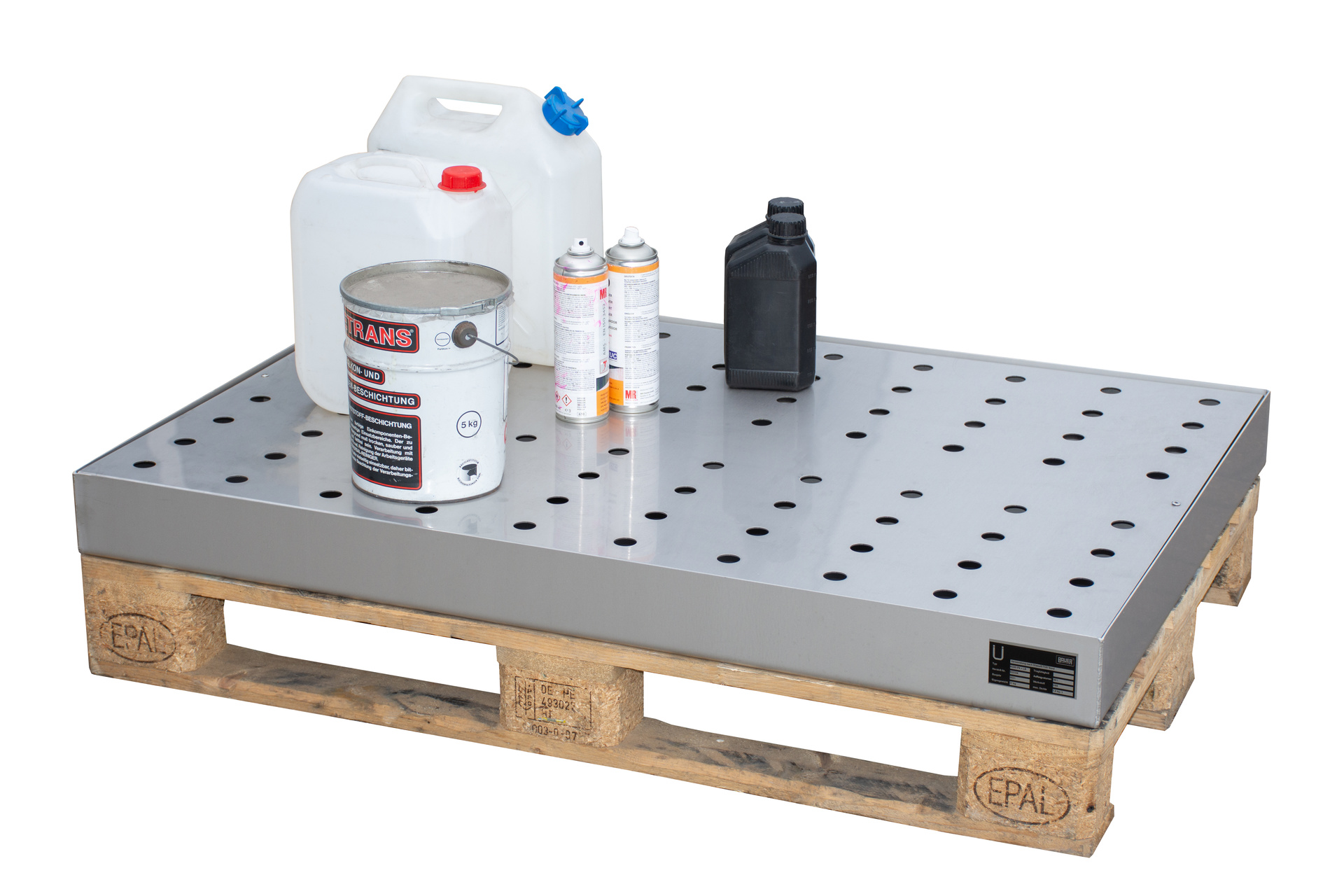 Kleingebindewanne für Paletten Typ KGW-P Edelstahl mit Zubehör