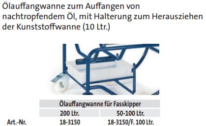 Ölauffangwanne für Fasskipper