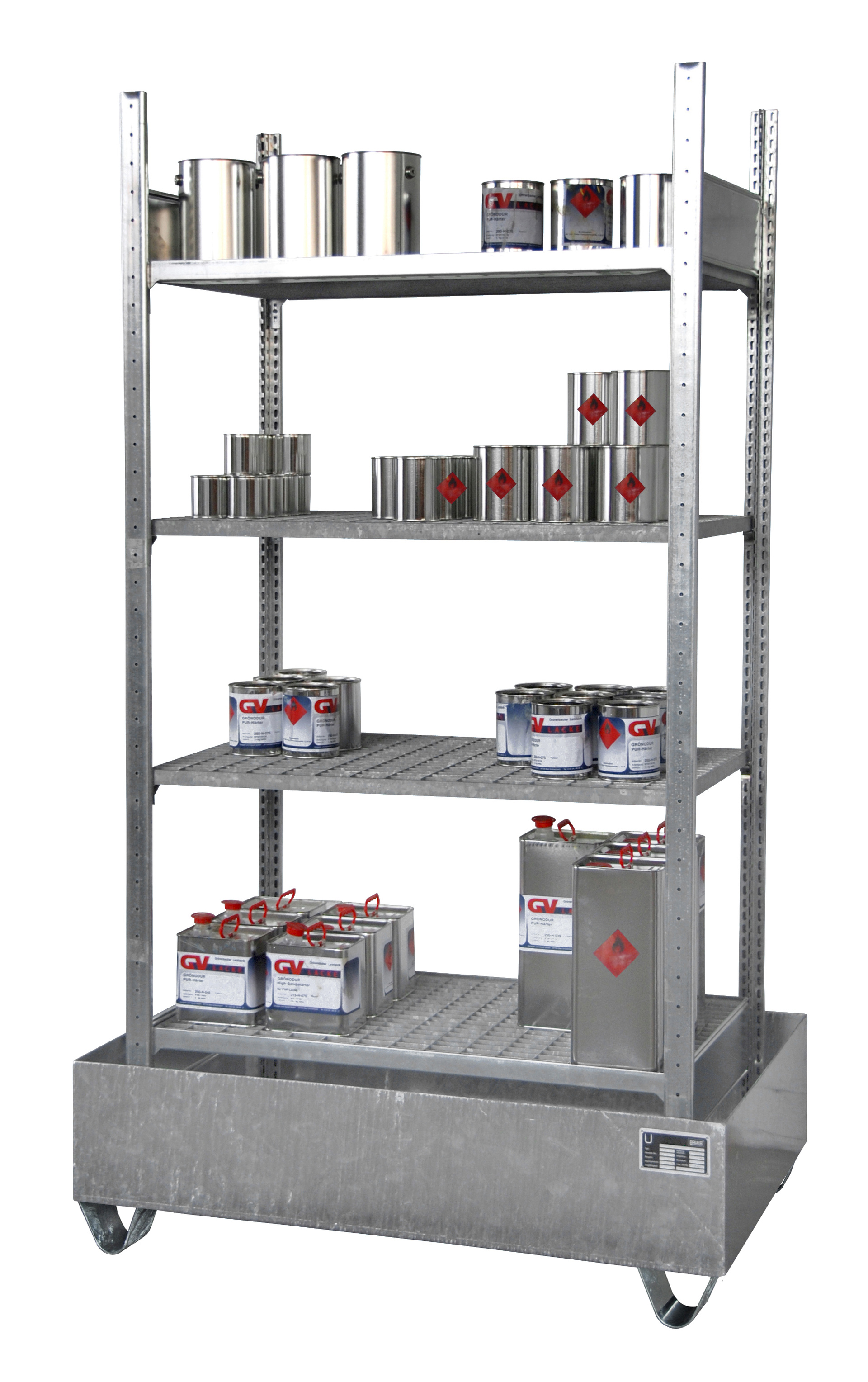 Kleingebinderegale mit Auffangwannen Typ SERIE 3000 feuerverzinkt