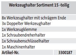 Werkzeughalter Sortiment 15 -teilig (techn. Daten)